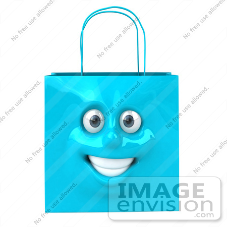 #46618 Royalty-Free (RF) Illustration Of A 3d Blue Shiny Smiling Shopping Bag Head by Julos
