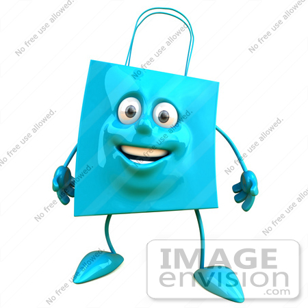 #46622 Royalty-Free (RF) Illustration Of A 3d Friendly Blue Shopping Bag by Julos