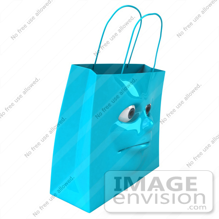 #46623 Royalty-Free (RF) Illustration Of A 3d Blue Shiny Grumpy Shopping Bag Head by Julos