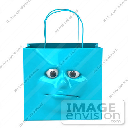 #46625 Royalty-Free (RF) Illustration Of A 3d Blue Shiny Lonely Shopping Bag Head by Julos