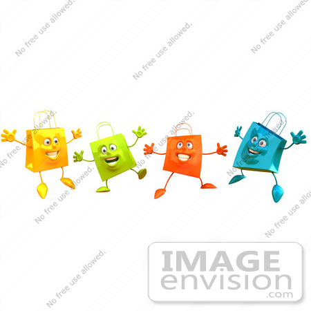 #46626 Royalty-Free (RF) Illustration Of A 3d Group Of Happy Shopping Bags by Julos
