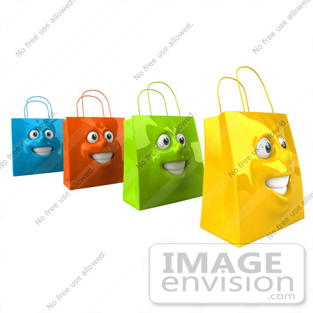 #46627 Royalty-Free (RF) Illustration Of A 3d Group Of Four Grinning Colorful Shopping Bag Faces by Julos
