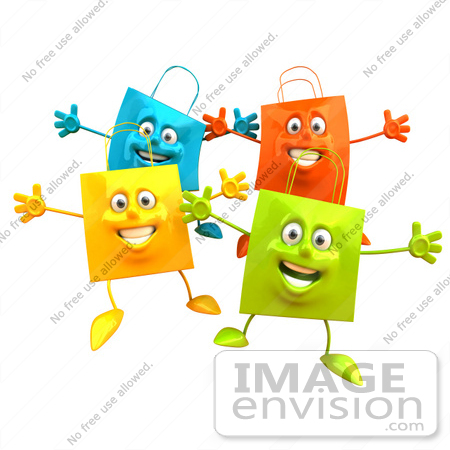#46628 Royalty-Free (RF) Illustration Of A 3d Group Of Colorful Shopping Bags Holding Their Arms Out by Julos