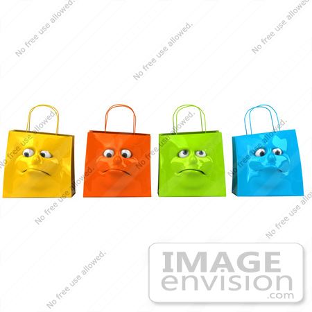 #46630 Royalty-Free (RF) Illustration Of A 3d Group Of Four Grumpy Colorful Shopping Bag Faces by Julos