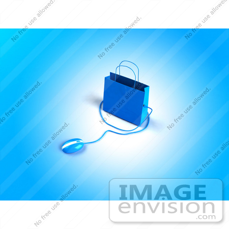 #46631 Royalty-Free (RF) Illustration Of A 3d Blue Shopping Bag With A Computer Mouse - Version 2 by Julos