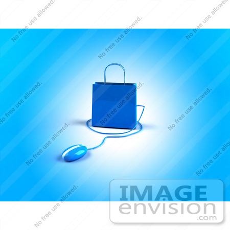 #46633 Royalty-Free (RF) Illustration Of A 3d Blue Shopping Bag With A Computer Mouse - Version 3 by Julos