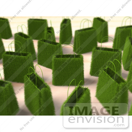 #46635 Royalty-Free (RF) Illustration Of A 3d Crowd Of Green Grass Shopping Bags by Julos