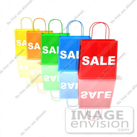 #46637 Royalty-Free (RF) Illustration Of A 3d Row Of Colorful Sale Shopping Bags - Version 1 by Julos