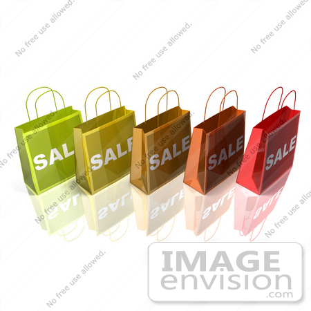 #46642 Royalty-Free (RF) Illustration Of A 3d Row Of Colorful Sale Shopping Bags - Version 1 by Julos