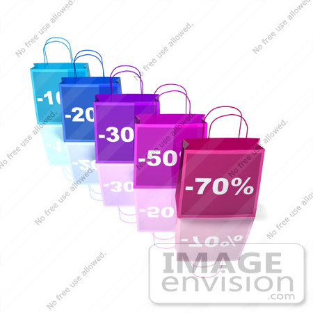 #46647 Royalty-Free (RF) Illustration Of A 3d Row Of Blue And Purple Discount Shopping Bags - Version 2 by Julos