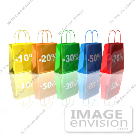 #46649 Royalty-Free (RF) Illustration Of A 3d Row Of Colorful Discount Shopping Bags - Version 1 by Julos
