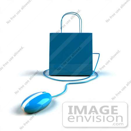 #46657 Royalty-Free (RF) Illustration Of A 3d Blue Shopping Bag With A Computer Mouse - Version 5 by Julos