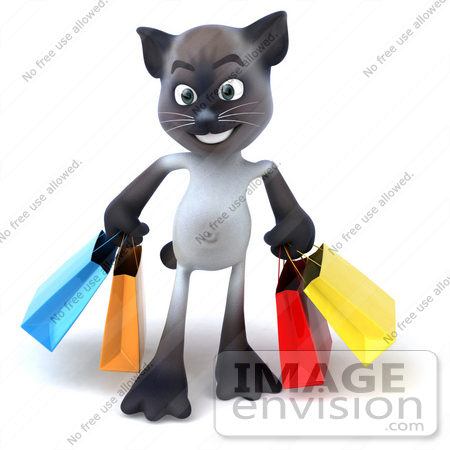 #46658 Royalty-Free (RF) Illustration Of A 3d Siamese Pussy Cat Mascot Carrying Shopping Bags - Version 1 by Julos