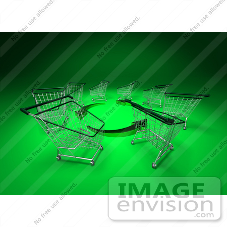 #46662 Royalty-Free (RF) Illustration Of A Circle Of 3d Shopping Carts Around Circling Green Arrows - Version 2 by Julos