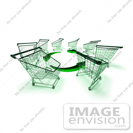 #46663 Royalty-Free (RF) Illustration Of A Circle Of 3d Shopping Carts Around Circling Green Arrows - Version 4 by Julos