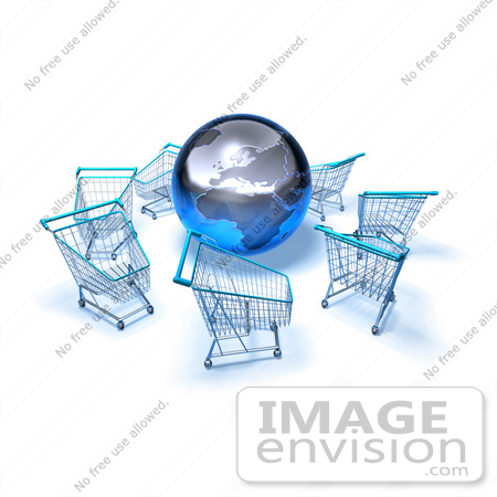 #46666 Royalty-Free (RF) Illustration Of A 3d Globe Surrounded By Shopping Carts - Version 4 by Julos