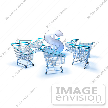 #46667 Royalty-Free (RF) Illustration Of A 3d Dollar Symbol Surrounded By Shopping Carts - Version 2 by Julos