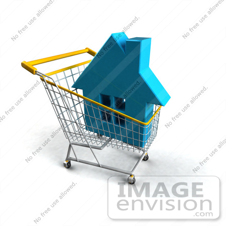 #46669 Royalty-Free (RF) Illustration Of A 3d Blue House In A Shopping Cart by Julos