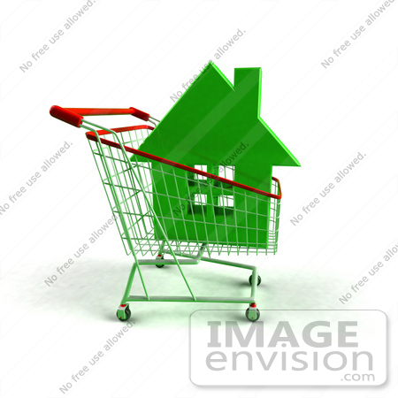 #46674 Royalty-Free (RF) Illustration Of A 3d Green House In A Shopping Cart by Julos