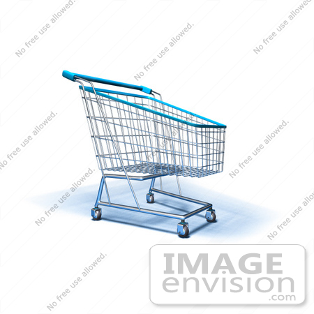 #46686 Royalty-Free (RF) Illustration Of A 3d Empty Blue Rimmed Shopping Cart - Version 4 by Julos