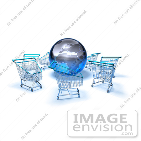 #46688 Royalty-Free (RF) Illustration Of A 3d Globe Surrounded By Shopping Carts - Version 2 by Julos