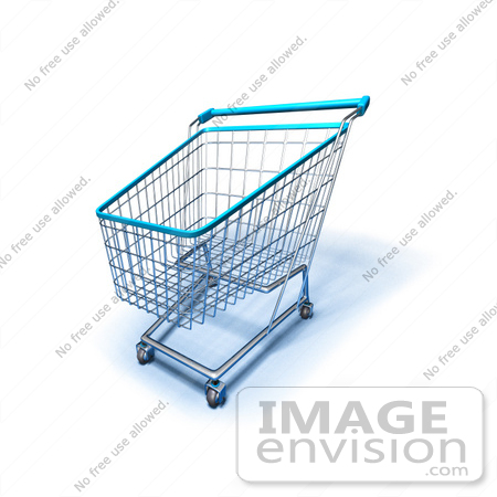 #46689 Royalty-Free (RF) Illustration of a 3d Empty Blue Rimmed Shopping Cart - Version 2 by Julos