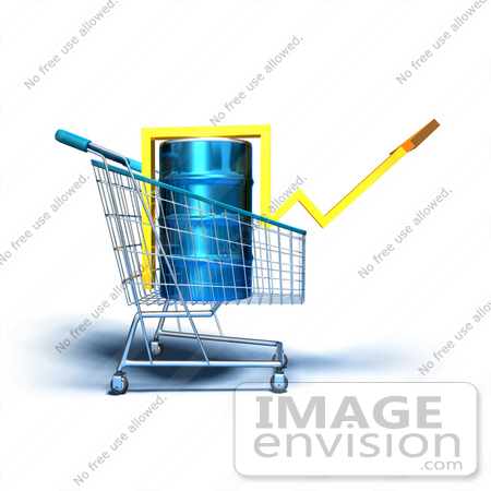 #46696 Royalty-Free (RF) Illustration of a 3d Arrow Over An Oil Barrel In A Shopping Cart - Version 4 by Julos