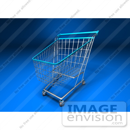 #46697 Royalty-Free (RF) Illustration Of A 3d Empty Blue Rimmed Shopping Cart - Version 1 by Julos