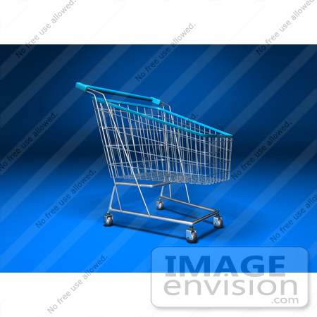 #46698 Royalty-Free (RF) Illustration Of A 3d Empty Blue Rimmed Shopping Cart - Version 3 by Julos