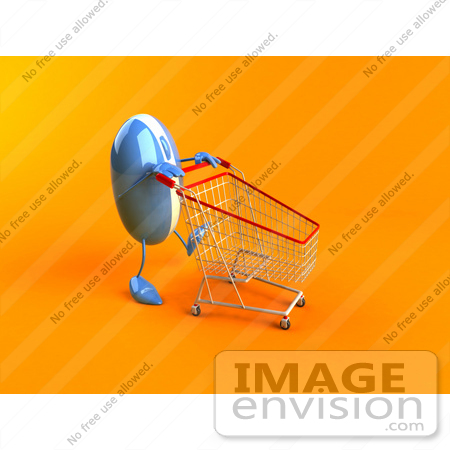#46701 Royalty-Free (RF) Illustration Of A 3d Blue Computer Mouse Mascot Pushing A Shopping Cart - Version 1 by Julos