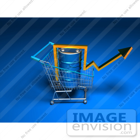 #46705 Royalty-Free (RF) Illustration Of A 3d Arrow Over An Oil Barrel In A Shopping Cart - Version 5 by Julos