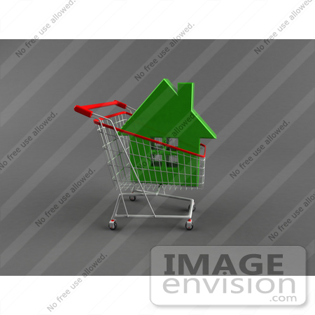 #46710 Royalty-Free (RF) Illustration Of A 3d Green Home In A Shopping Cart by Julos