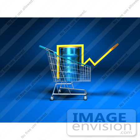 #46711 Royalty-Free (RF) Illustration Of A 3d Arrow Over An Oil Barrel In A Shopping Cart - Version 3 by Julos