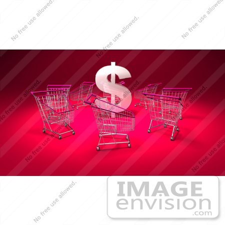 #46715 Royalty-Free (RF) Illustration Of A 3d Dollar Symbol Surrounded By Shopping Carts - Version 5 by Julos