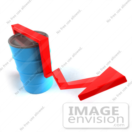 #46716 Royalty-Free (RF) Illustration Of A 3d Red Arrow Going Around A Blue Oil Barrel - Version 3 by Julos