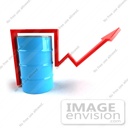 #46717 Royalty-Free (RF) Illustration Of A 3d Red Arrow Going Around A Blue Oil Barrel - Version 1 by Julos