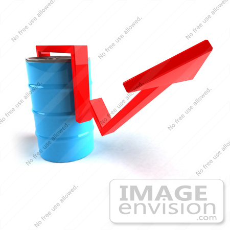 #46719 Royalty-Free (RF) Illustration Of A 3d Red Arrow Going Around A Blue Oil Barrel - Version 2 by Julos