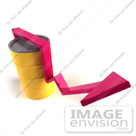 #46722 Royalty-Free (RF) Illustration Of A 3d Pink Arrow Going Around A Yellow Oil Barrel - Version 3 by Julos