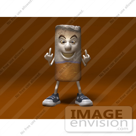 #46740 Royalty-Free (RF) Illustration Of A 3d Cigarette Mascot Holding Up His Middle Finger - Version 1 by Julos