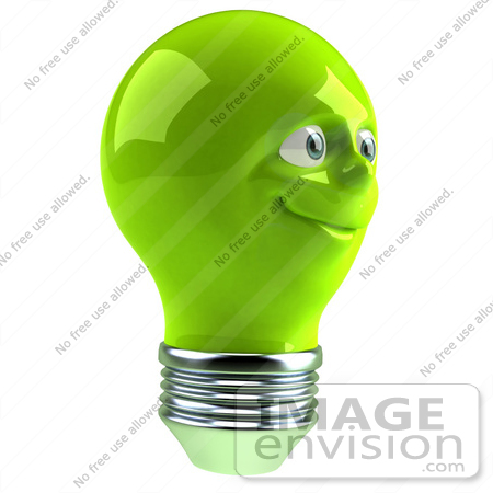 #46744 Royalty-Free (RF) Illustration Of A Green 3d Electric Light Bulb Head Mascot Smiling - Version 6 by Julos