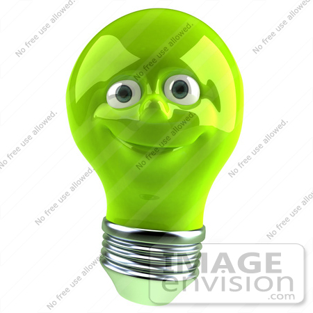 #46745 Royalty-Free (RF) Illustration Of A Green 3d Electric Light Bulb Head Mascot Smiling - Version 3 by Julos