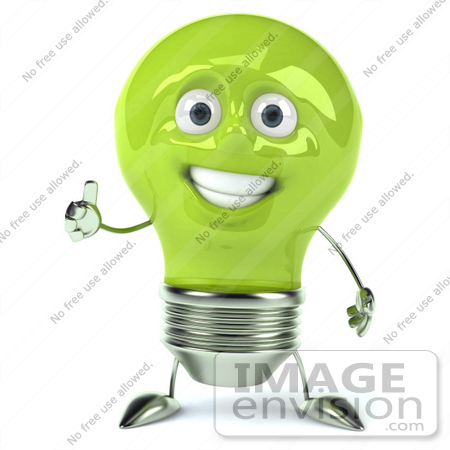 #46746 Royalty-Free (RF) Illustration Of A Green 3d Electric Light Bulb Head Mascot Giving The Thumbs Up by Julos