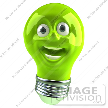 #46747 Royalty-Free (RF) Illustration Of A Green 3d Electric Light Bulb Head Mascot Smiling - Version 2 by Julos