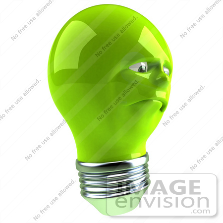 #46749 Royalty-Free (RF) Illustration Of A Sad Green 3d Electric Light Bulb Head Mascot by Julos