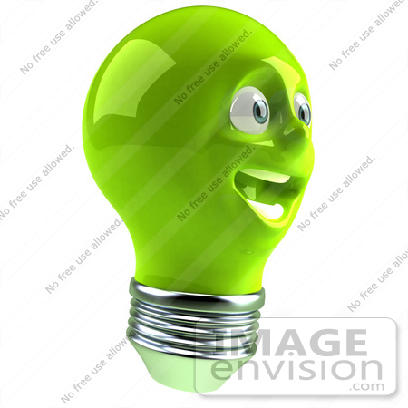 #46750 Royalty-Free (RF) Illustration Of A Green 3d Electric Light Bulb Head Mascot Smiling - Version 5 by Julos