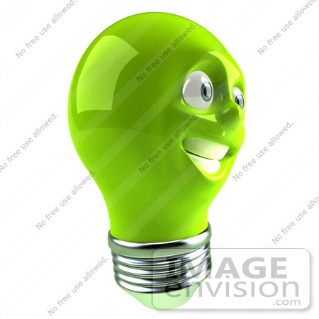 #46752 Royalty-Free (RF) Illustration Of A Green 3d Electric Light Bulb Head Mascot Smiling - Version 4 by Julos
