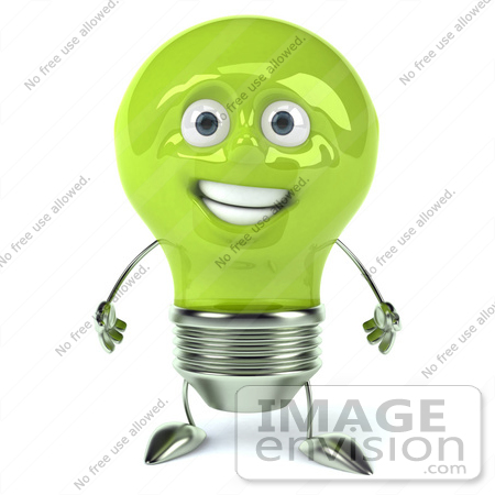 #46753 Royalty-Free (RF) Illustration Of A Green 3d Electric Light Bulb Head Mascot Standing And Facing Front by Julos