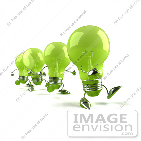 #46760 Royalty-Free (RF) Illustration Of A Line Of Green 3d Glass Light Bulb Mascots by Julos