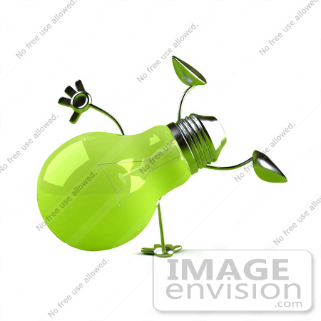 #46765 Royalty-Free (RF) Illustration Of A Green 3d Glass Light Bulb Mascot Doing A Cartwheel - Version 2 by Julos