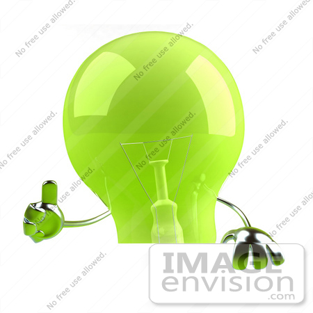 #46770 Royalty-Free (RF) Illustration Of A Green 3d Glass Light Bulb Mascot Giving The Thumbs Up And Holding A Blank Sign by Julos